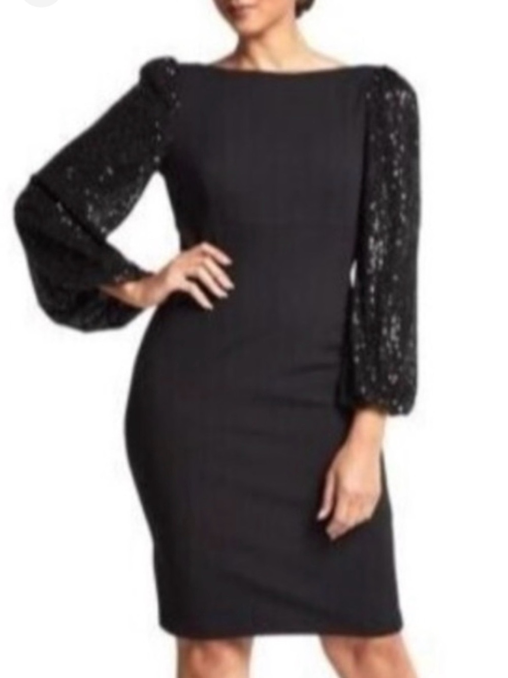NWT Eliza J Black Sequin Blouson Sleeve Midi Dress